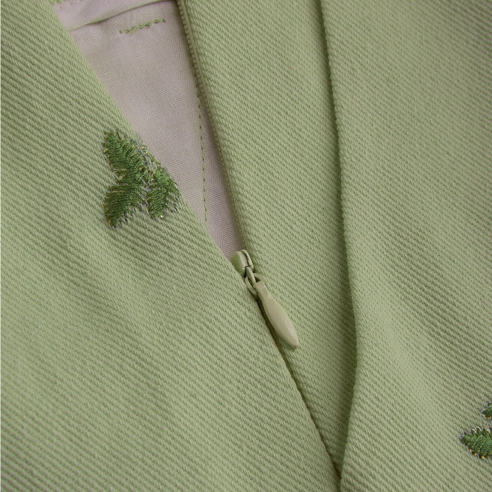 Cider Green Wide Leg Pants with Floral Embroidery - Picture 4 of 6